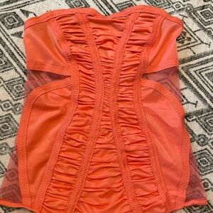 Orange Strapless Ruched Top